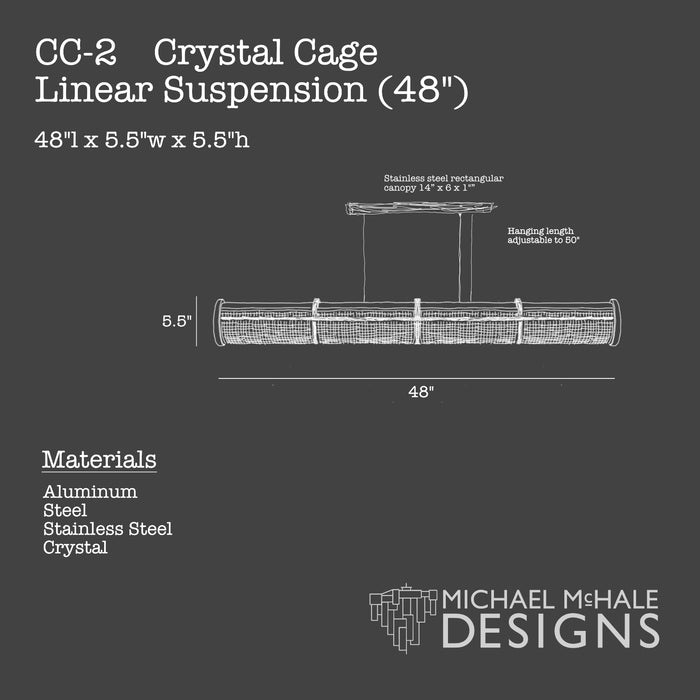 Crystal Cage LED Long Linear Suspension Aluminum