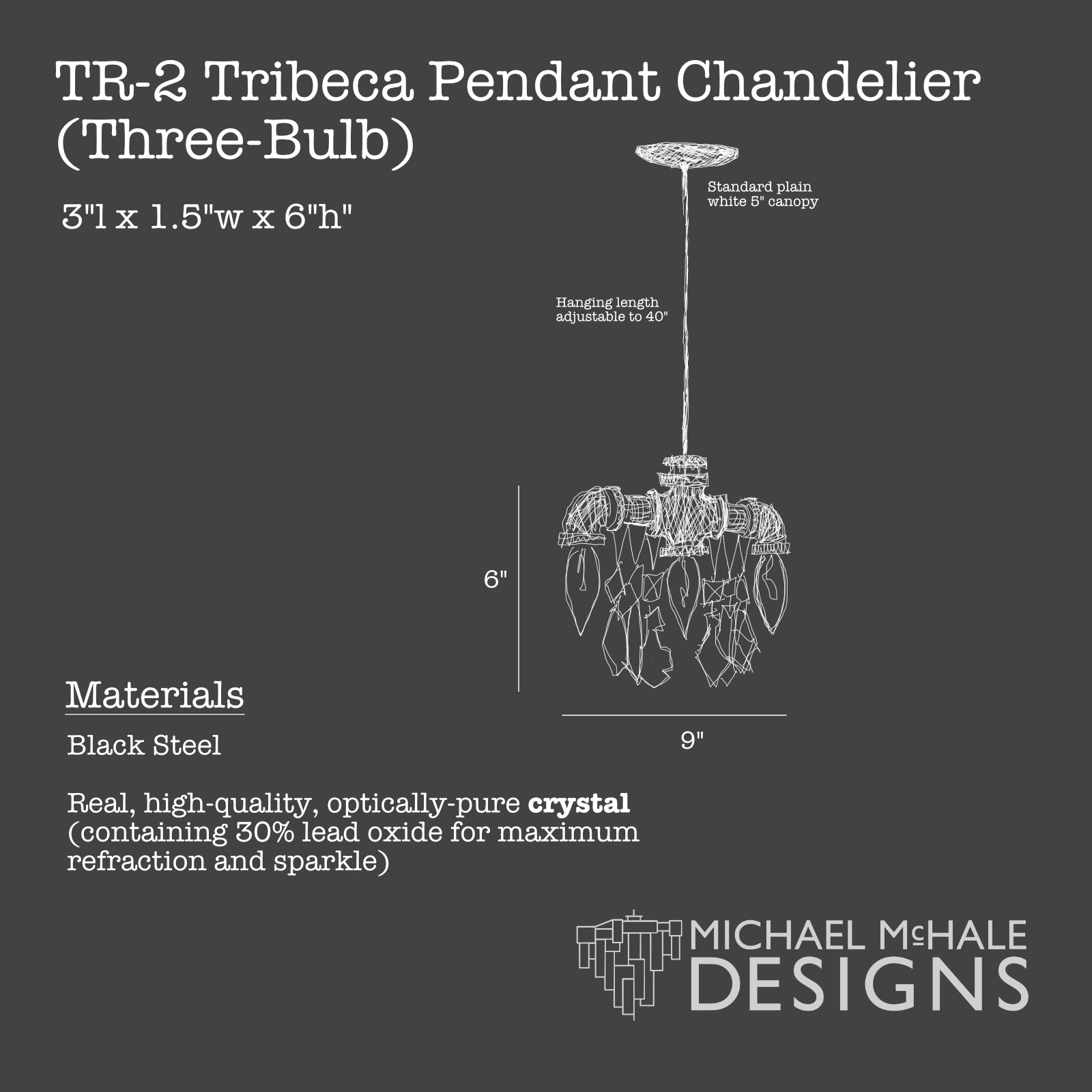 Tribeca Chandelier Pendant (3 Bulb) - Michael McHale Designs